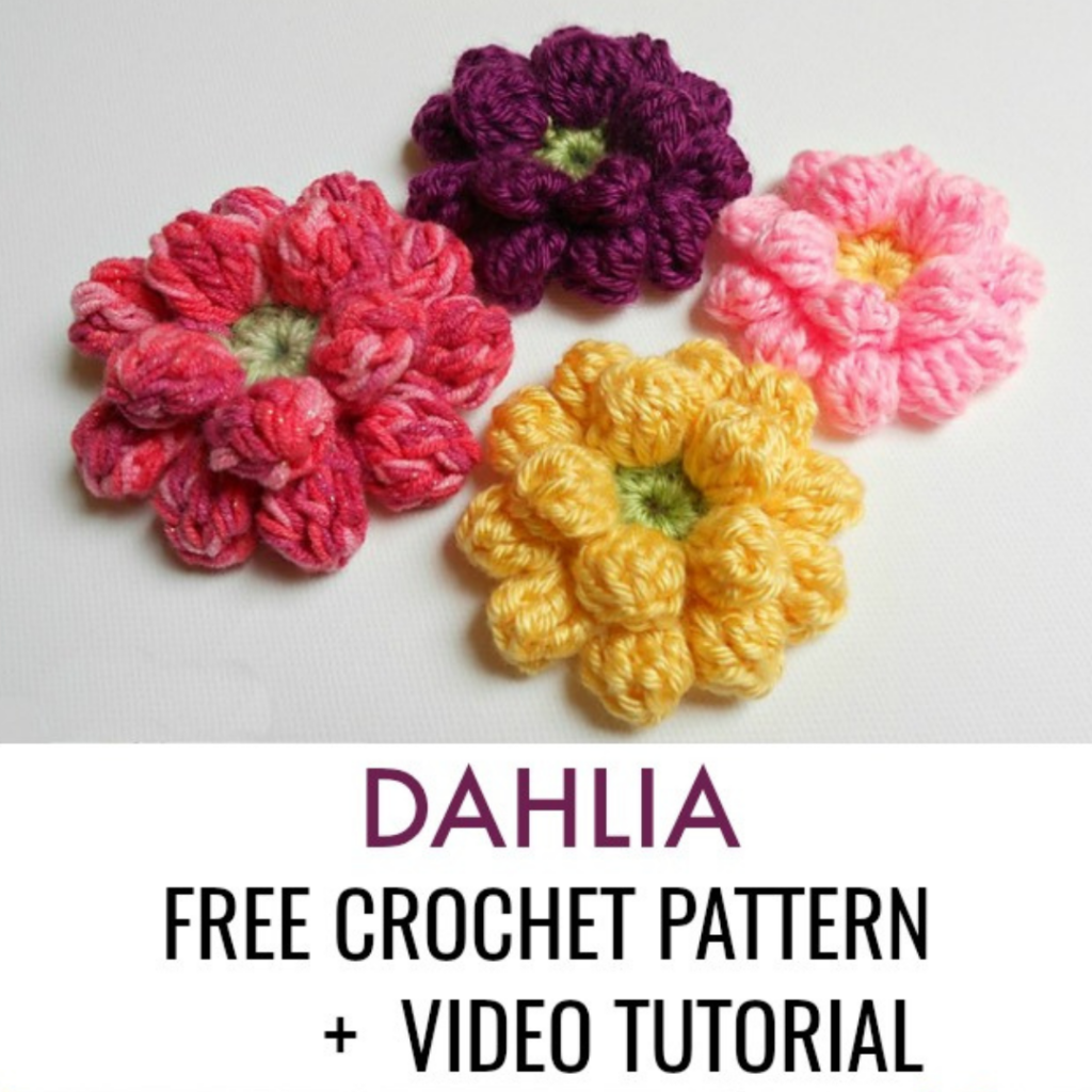 Learn how to crochet this beautiful Dahlia Crochet Flower with the free pattern from My Hobby is Crochet and the supportive video tutorial filmed by Crochet with Clare.