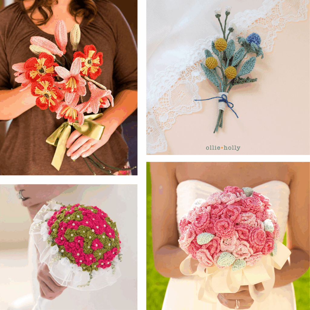 Crochet your own bouquet with free patterns for roses, daffodils, lilies, lavender, greenery and more. Perfect for gifts and home décor.