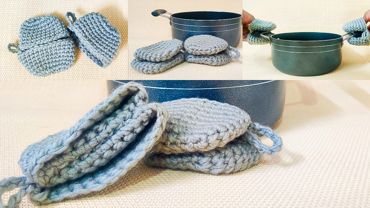 Here is a simple pattern for Crochet Potholder Pinch Mitts. These Pinch mitts are different in shape from the usual Potholder Patterns which are round, square or rectangle in shape.