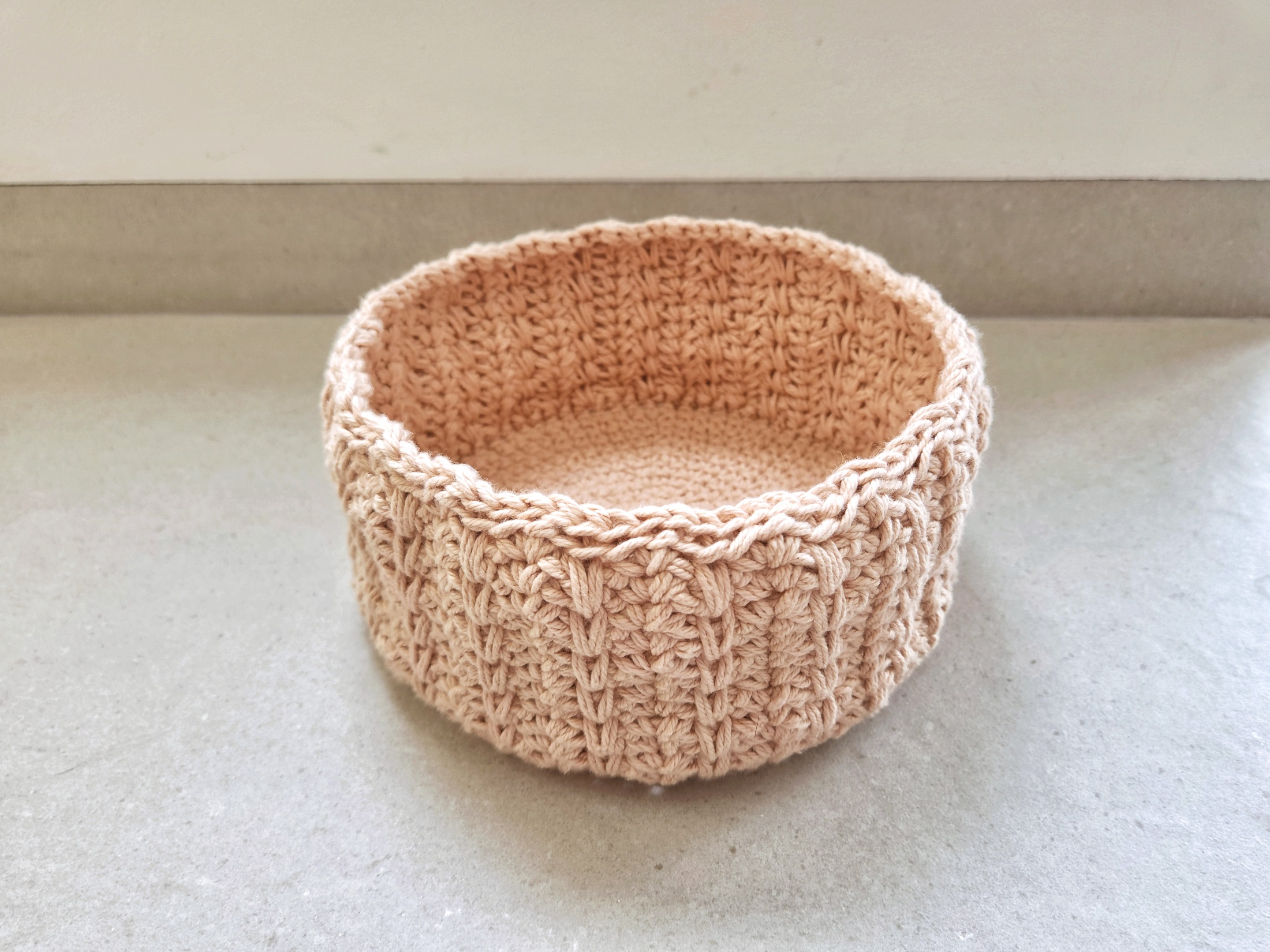 The Basket’s body has a unique texture because of a combination of the spider stitch and the spike single crochet stitch.
