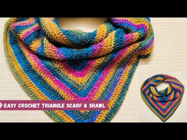 Here is a pattern for a very Easy and Simple Crochet Triangle Shawl. Use cake yarn for this project to have a colorful shawl without the hassle of changing colors.