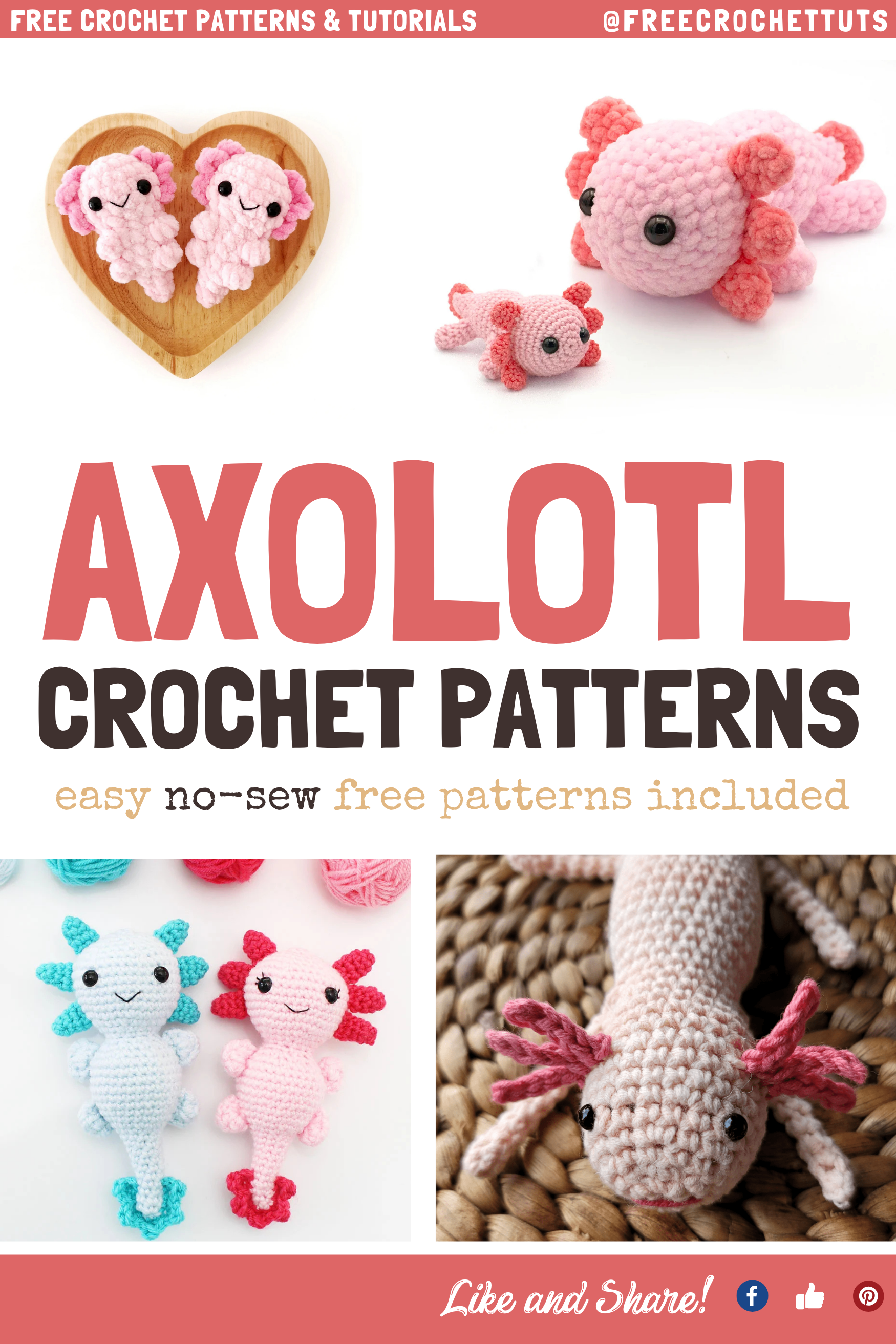 Love axolotls? Crochet your own with these free axolotl crochet patterns! 🧶💕 Find adorable amigurumi, plushies, and even no-sew designs! #axolotl #crochetpattern #amigurumi