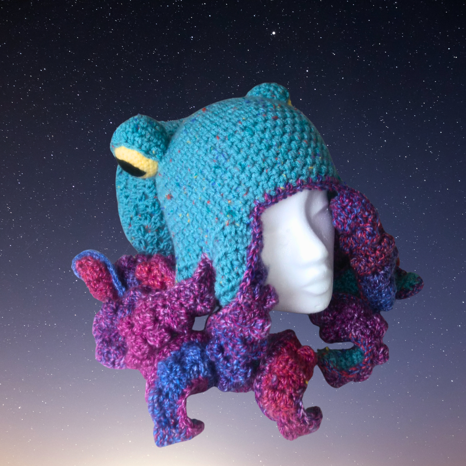 This free octopus hat pattern features a fun design with tentacles, worked in aran or chunky yarn. It includes shaping instructions and is available as a free PDF download.