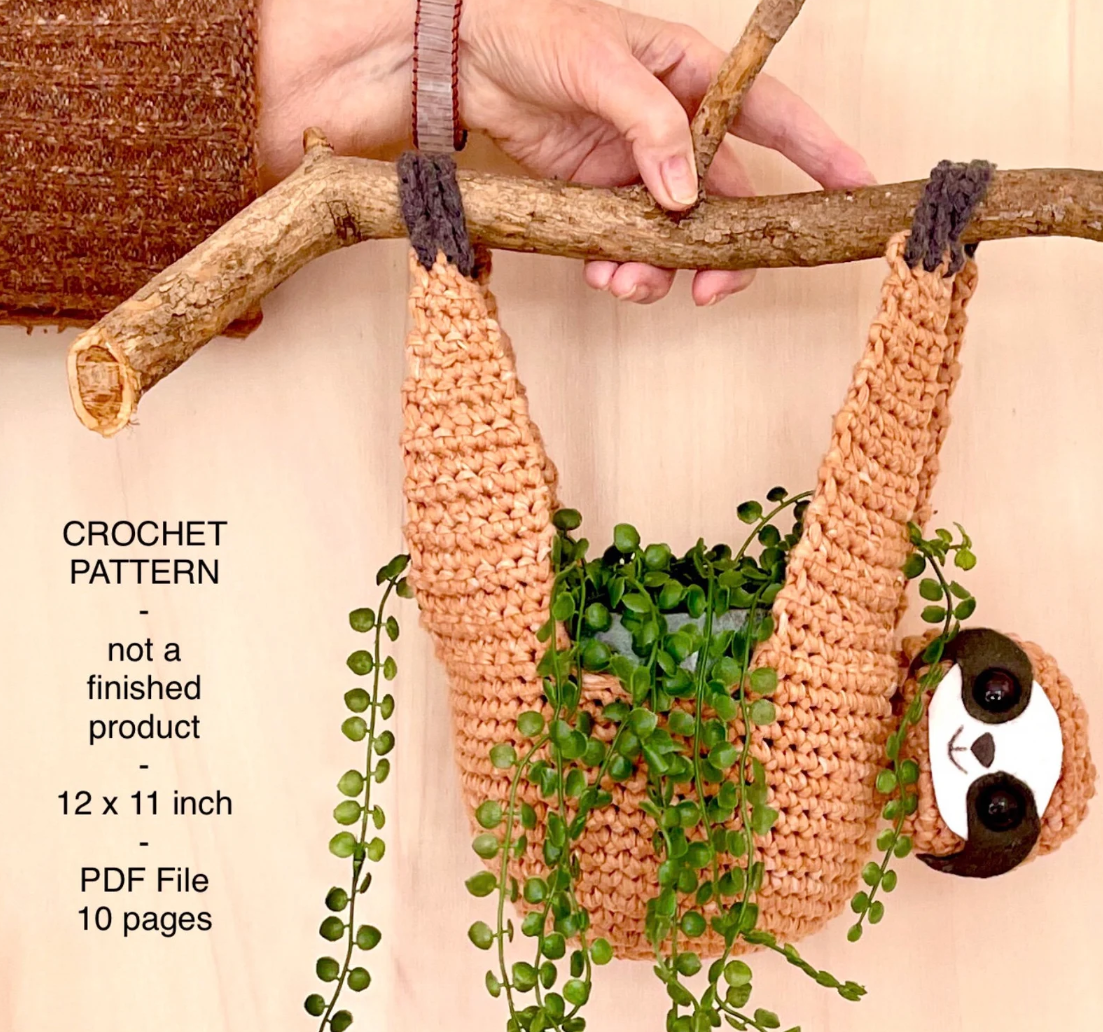 Hanging Sloth Planter Crochet Pattern - Pattern Lookup • Free Crochet