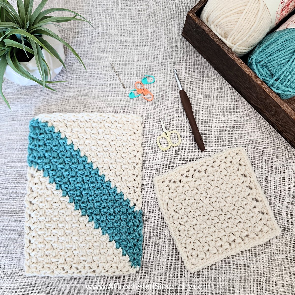 Learn how to crochet the corner to corner (C2C) Mini Bean Stitch with the free written instructions and video tutorial from A Crocheted Simplicity.