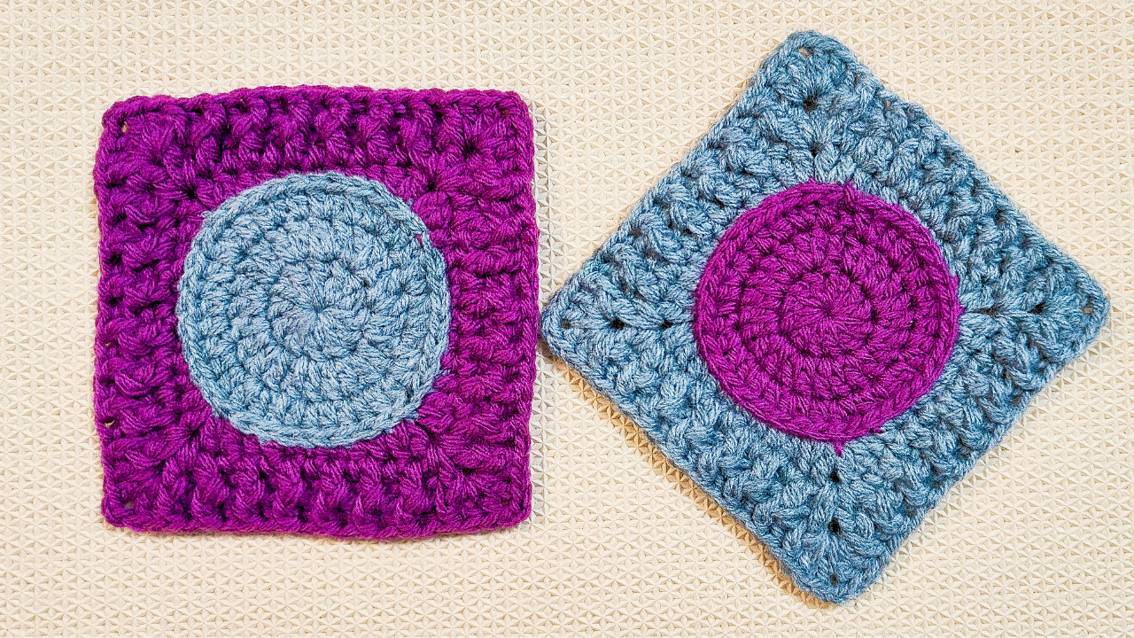 Learn how to make this textured circle in a square granny square with the free crochet pattern and tutorial from Raji's Craft Hobby.