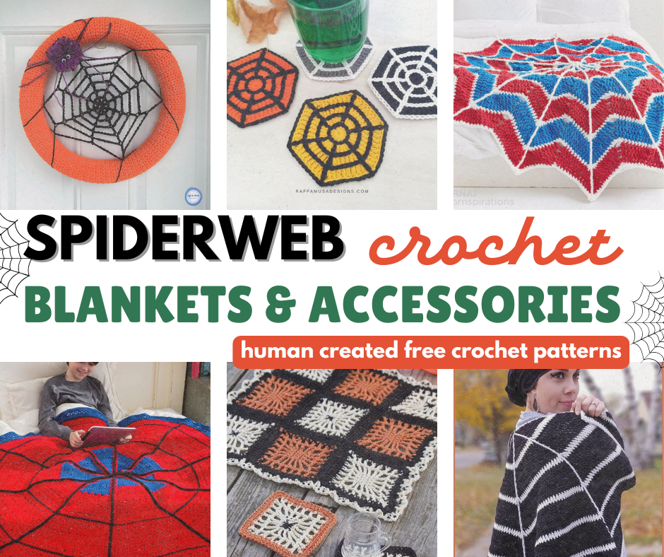 Free Spiderweb Crochet Patterns | Perfect for Halloween! Discover blankets, coasters, wreaths, and more, crocheted from the center out. Customize yours today! 🕸
