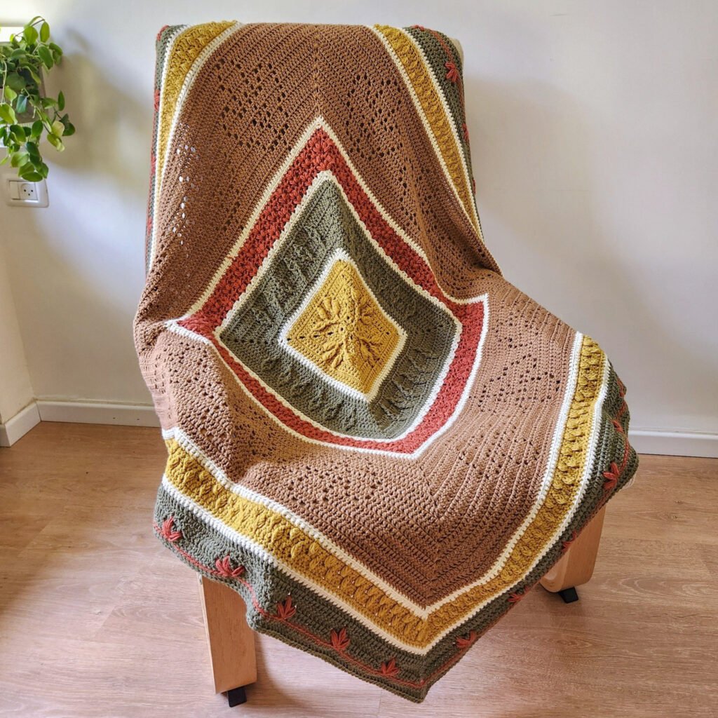 Join this free 6-part crochet-along to make a cozy autumn blanket featuring leaf-inspired textures. Includes full video tutorial.