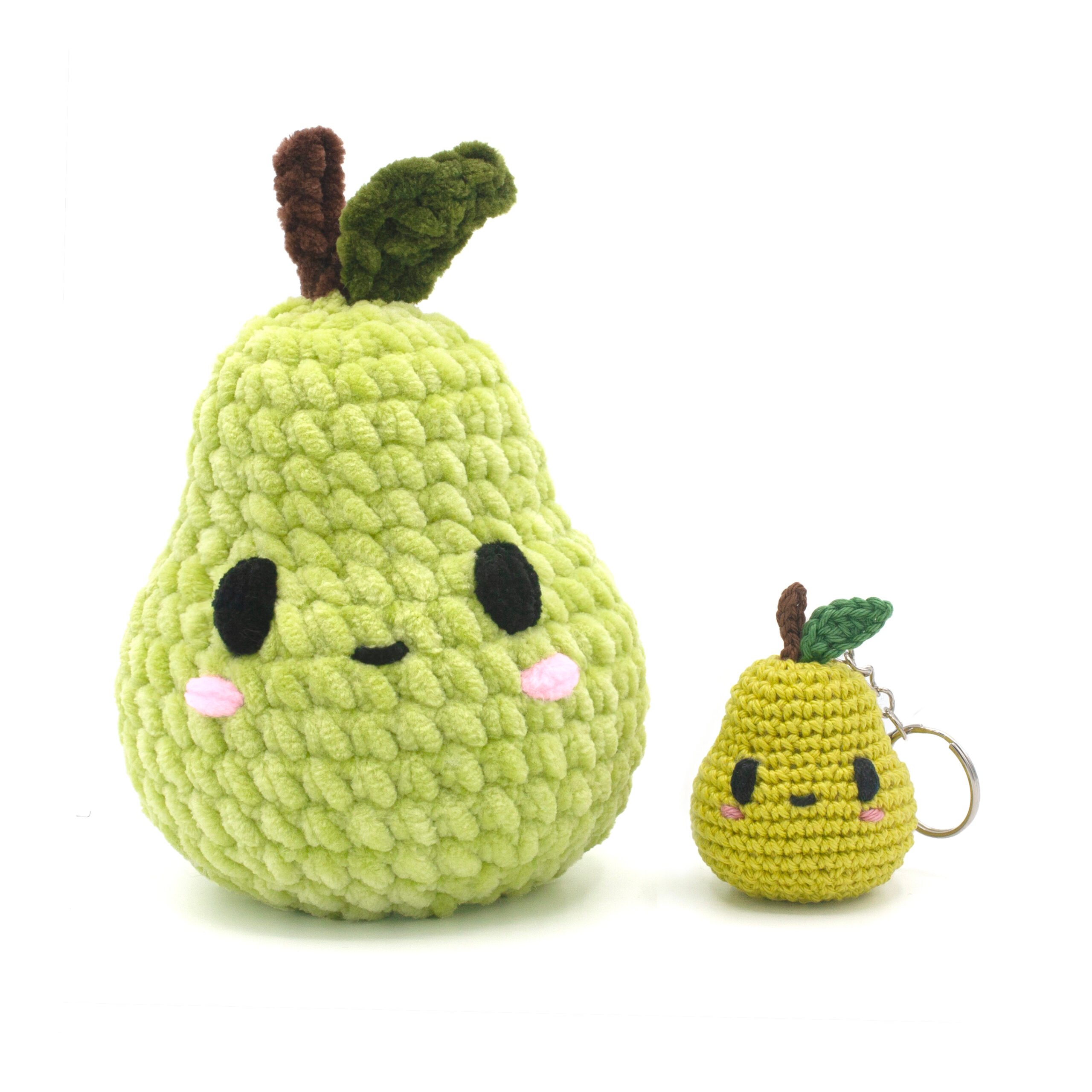 Crochet a cute pear amigurumi with this free tutorial! Includes video + written instructions. Perfect as a keychain or plush toy — save it for later!